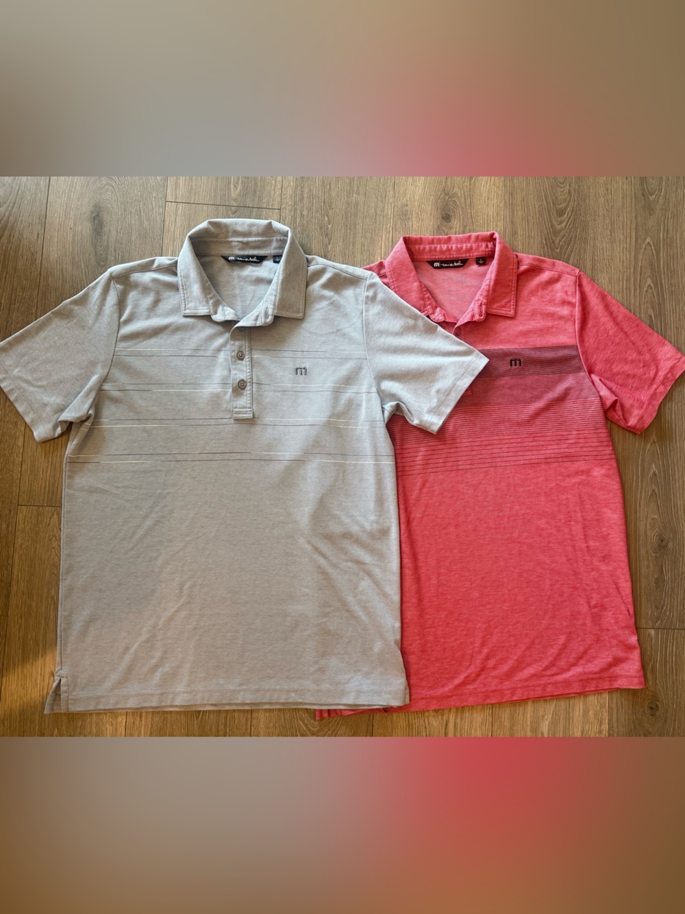 EUC Travis Mathew Men's Polo Shirt Stripe Set of 2 Golf Gray Red Size L